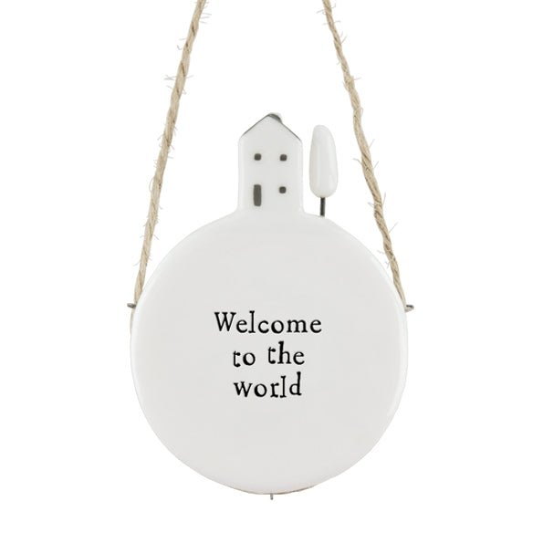 East of India Porcelain Hanger - Welcome To The World - Baby&More