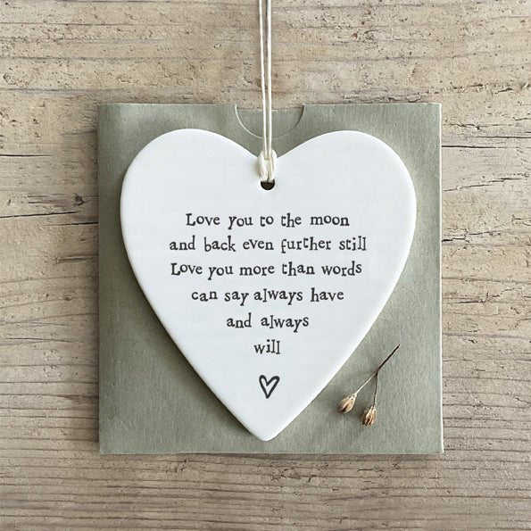 East of India Porcelain Round Heart - Love You to the Moon - Baby&More