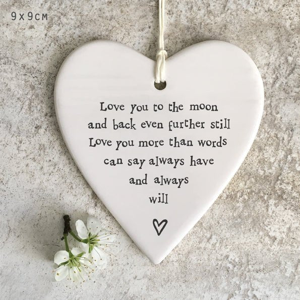 East of India Porcelain Round Heart - Love You to the Moon - Baby&More