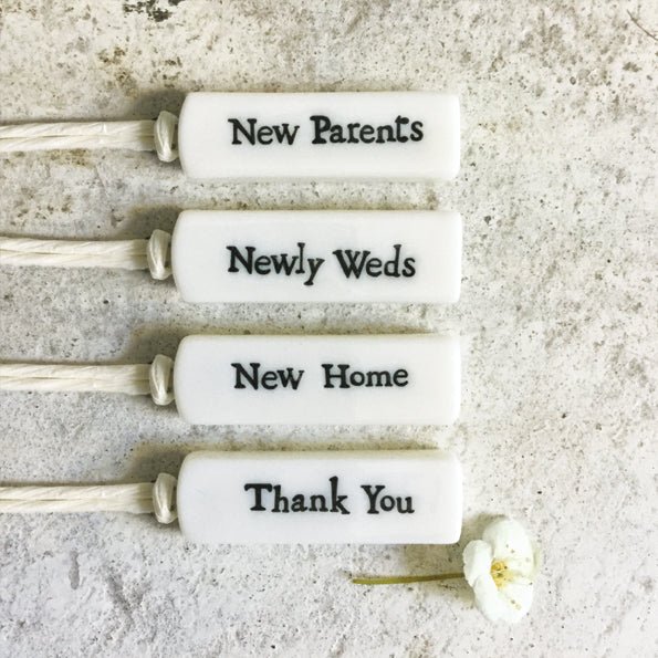 East of India Porcelain Tag - New Parents - Baby&More