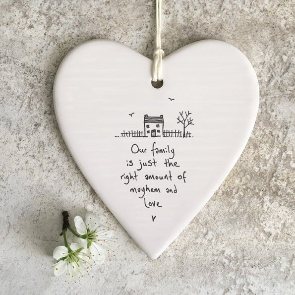 East of India Wobbly Round Heart - Our Family is Just The Right Amount of Mayhem - Baby&More