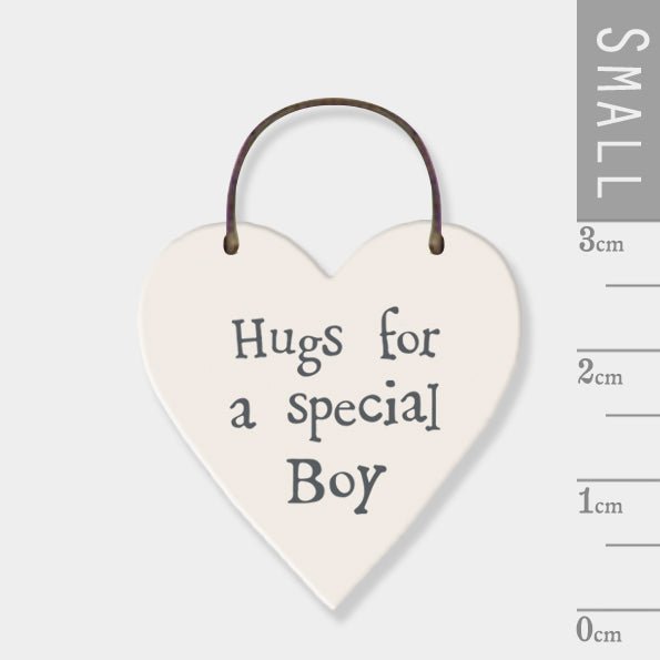 East of India Wood Heart Hanger - Hugs for a Special Boy - Baby&More