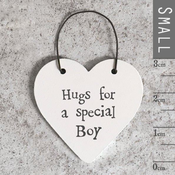East of India Wood Heart Hanger - Hugs for a Special Boy - Baby&More