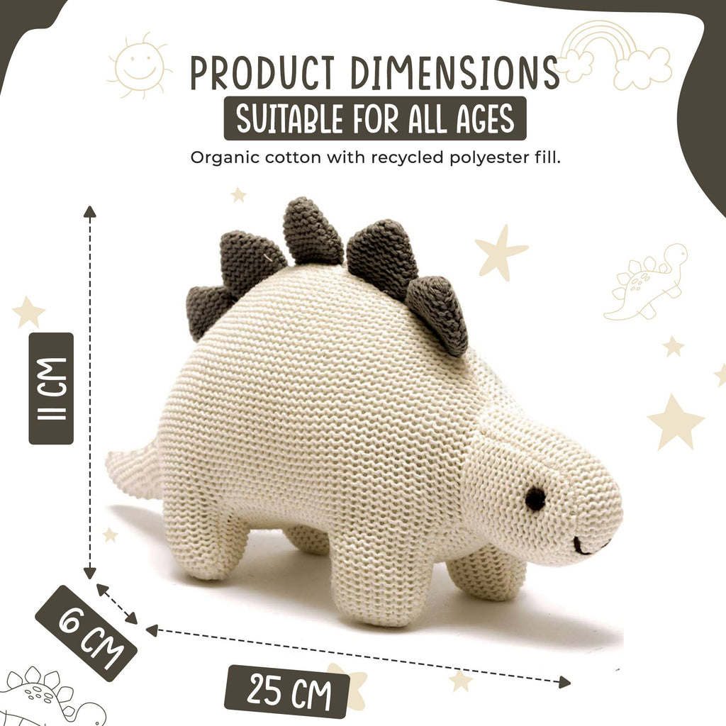 Best Years Ltd - Dinosaur Baby Rattle, Organic White Cotton Knit Stegosaurus