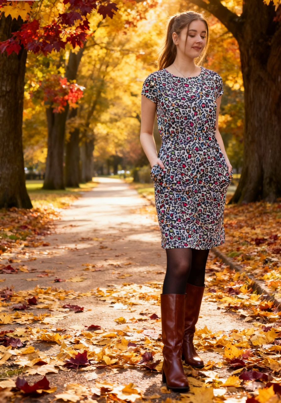 The Knee Length Breastfeeding Dress - Rainbow Leopard