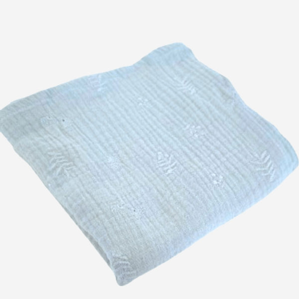 Embroidered Mohair Leaf Blanket - Blue