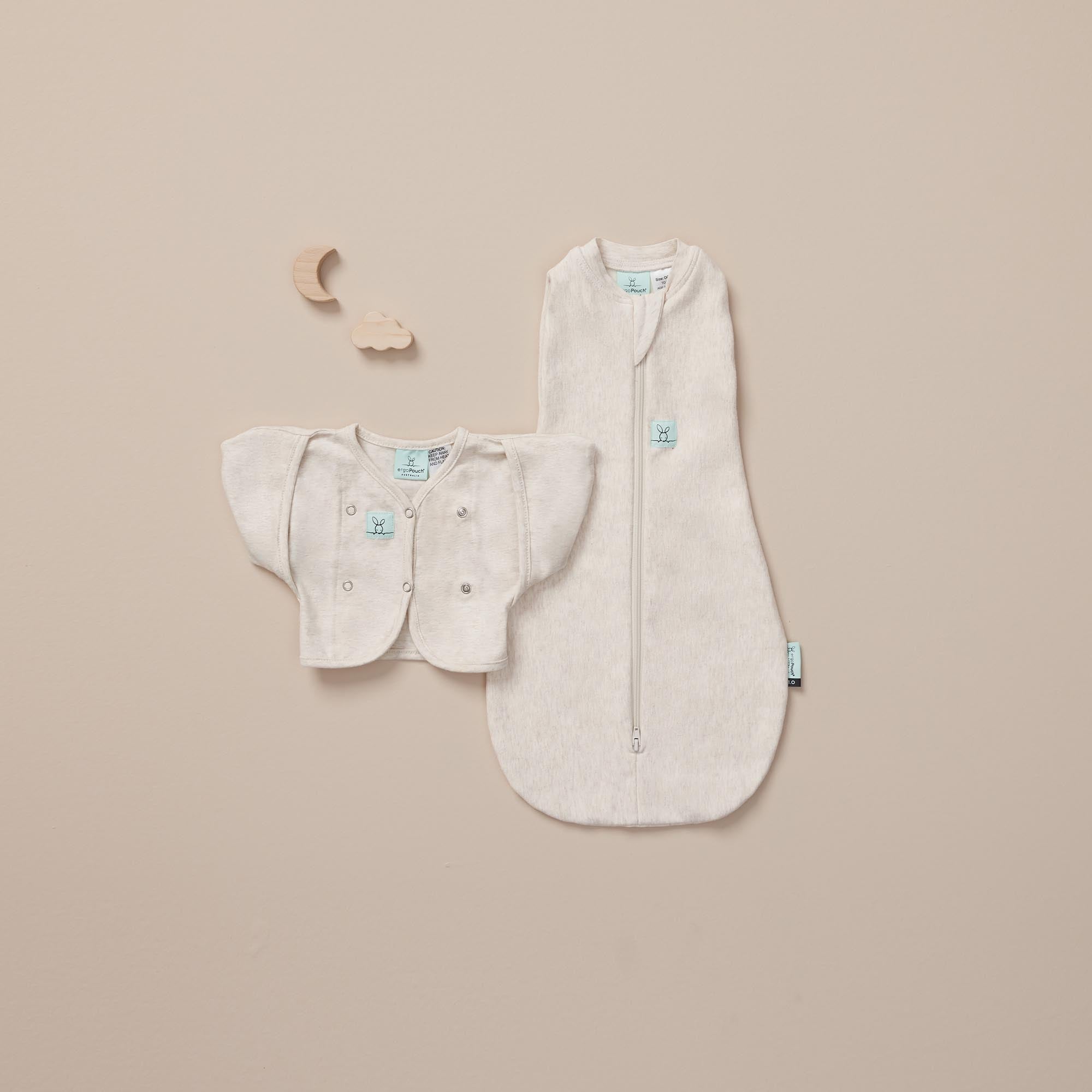 ergoPouch - Organic Short Sleeved Butterfly Sleep Swaddle Cardi - Oatmeal - 0.2 TOG - Baby&More