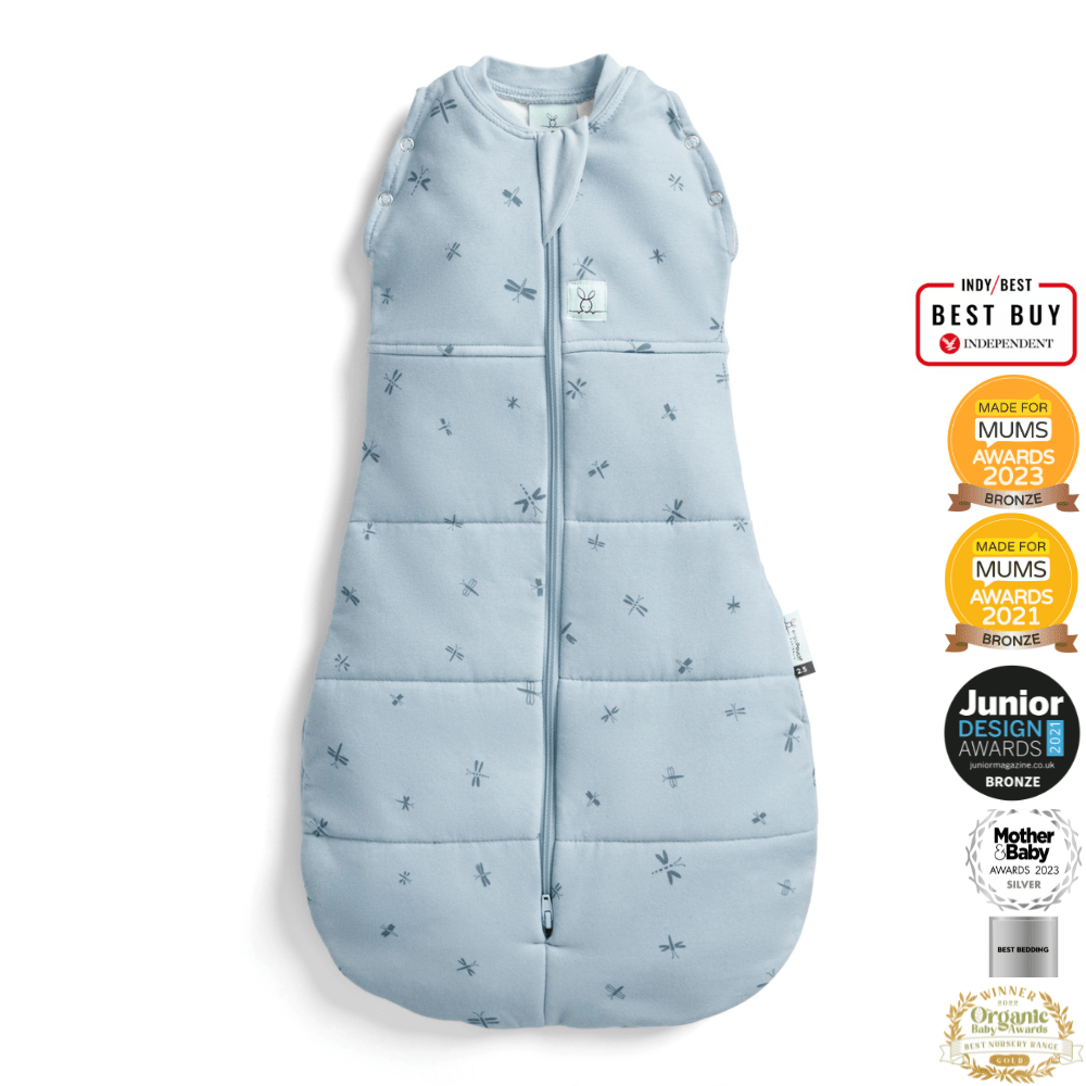 ergoPouch - Organic Winter Cocoon Swaddle Sleeping Bag - Blue Dragonflies - 2.5 TOG - Baby&More