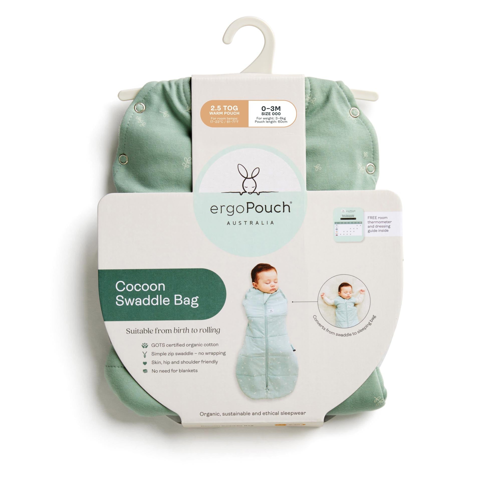 ergoPouch - Organic Winter Cocoon Swaddle Sleeping Bag - Blue Dragonflies - 2.5 TOG - Baby&More