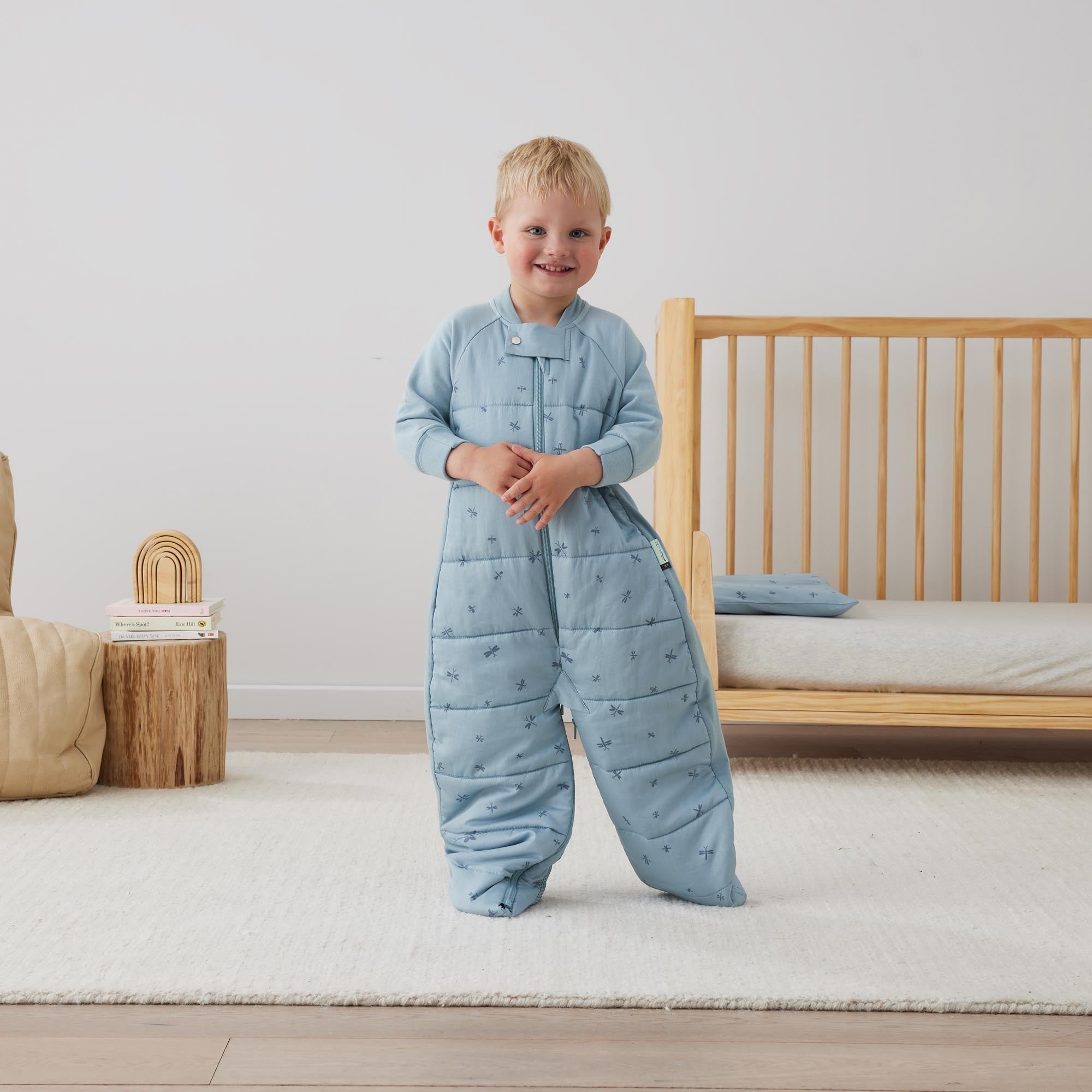ergoPouch - Organic Winter Long Sleeved 2 in 1 Sleeping Suit Bag - Blue Dragonflies - 2.5 TOG - Baby&More