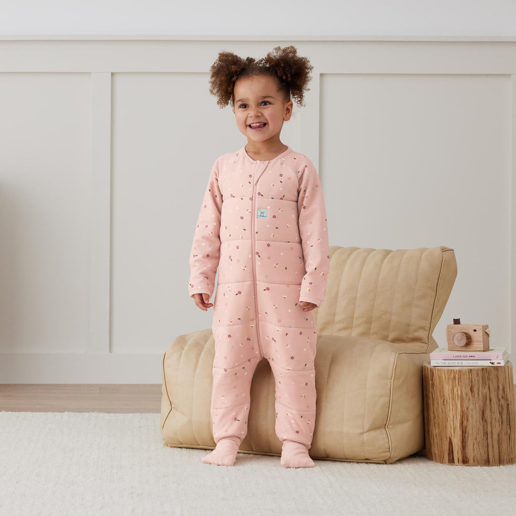 ergoPouch - Organic Winter Long Sleeved Sleep Onesie - Pink Daisy - 2.5 TOG - Baby&More