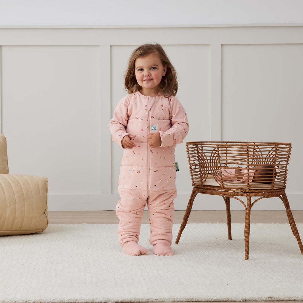 ergoPouch - Organic Winter Long Sleeved Sleep Onesie - Pink Daisy - 2.5 TOG - Baby&More