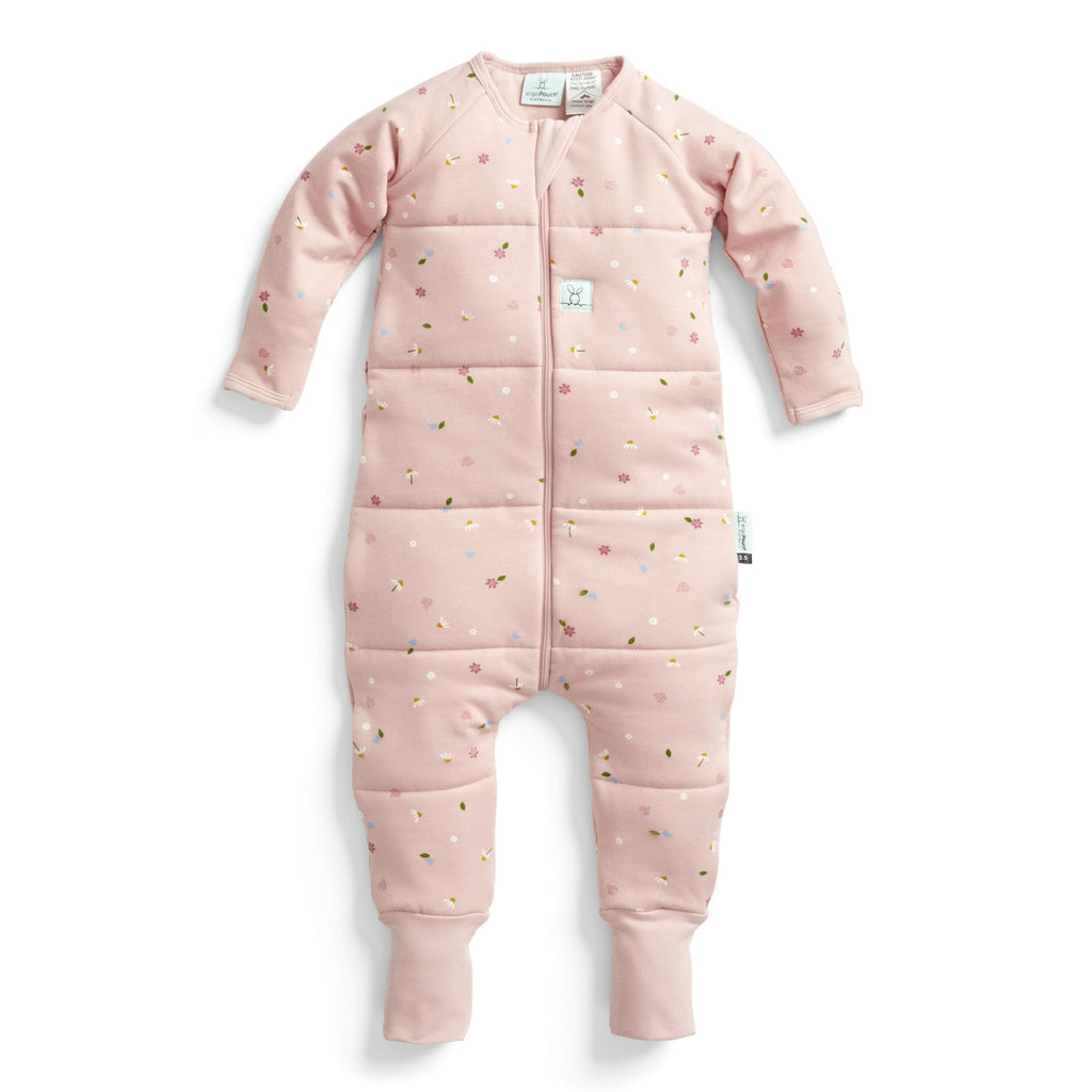 ergoPouch - Organic Winter Long Sleeved Sleep Onesie - Pink Daisy - 3.5 TOG - Baby&More