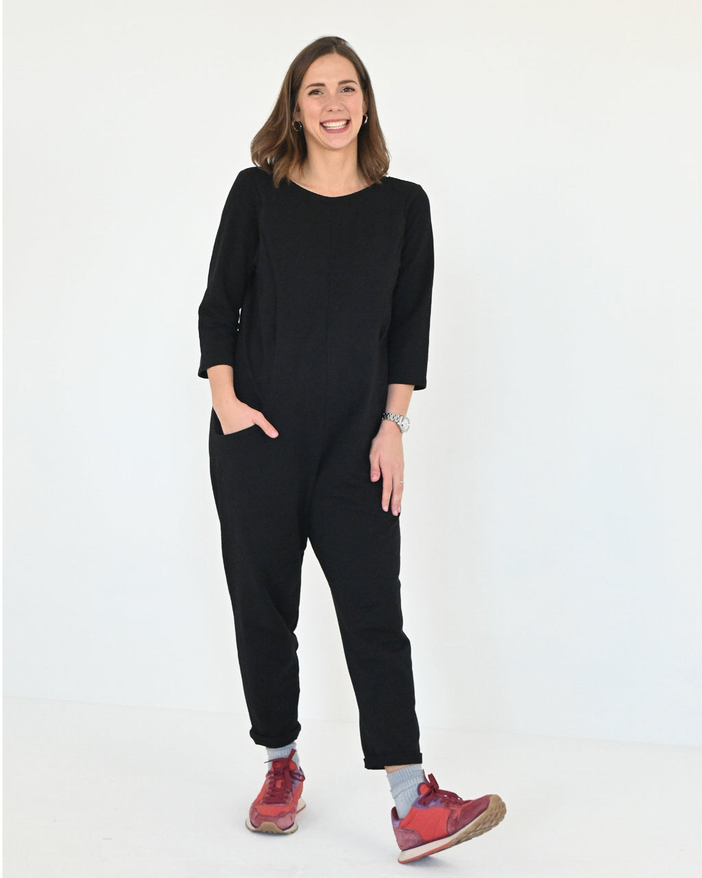Journy Etta Jumpsuit - Maternity + Breastfeeding Friendly - Black French Terry