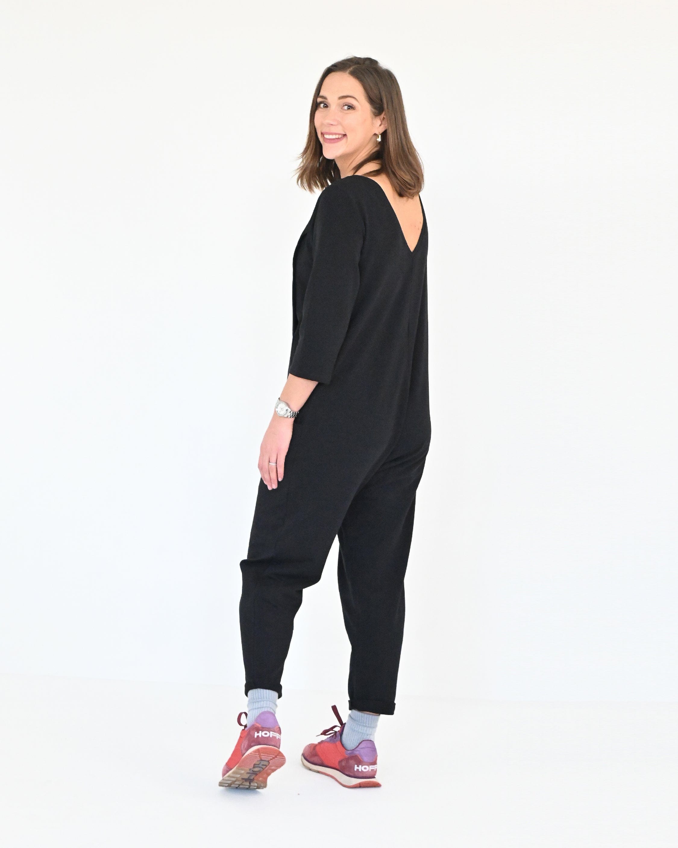 Journy Etta Jumpsuit - Maternity + Breastfeeding Friendly - Black French Terry