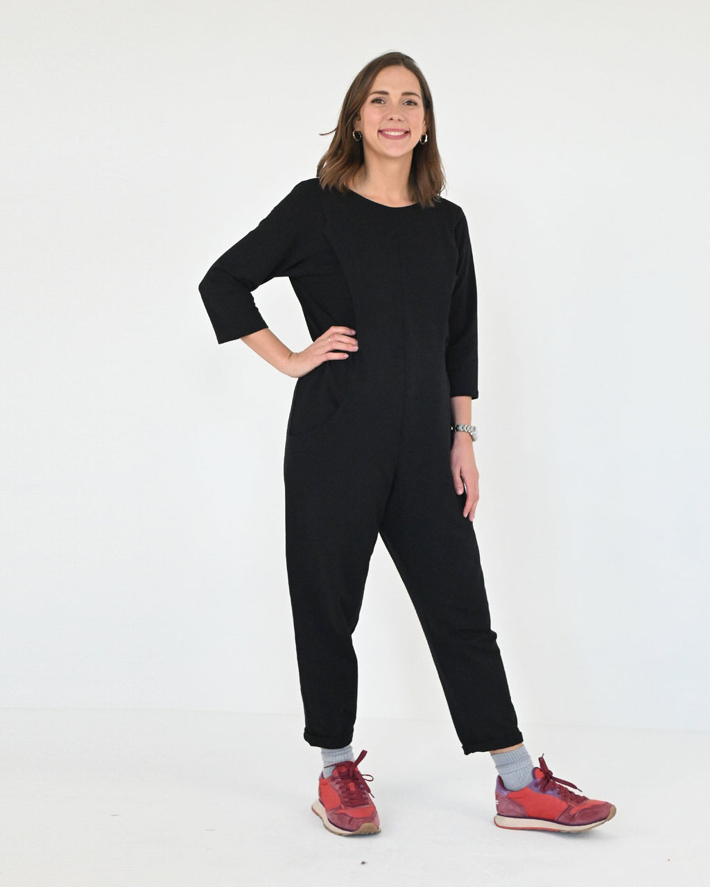 Journy Etta Jumpsuit - Maternity + Breastfeeding Friendly - Black French Terry