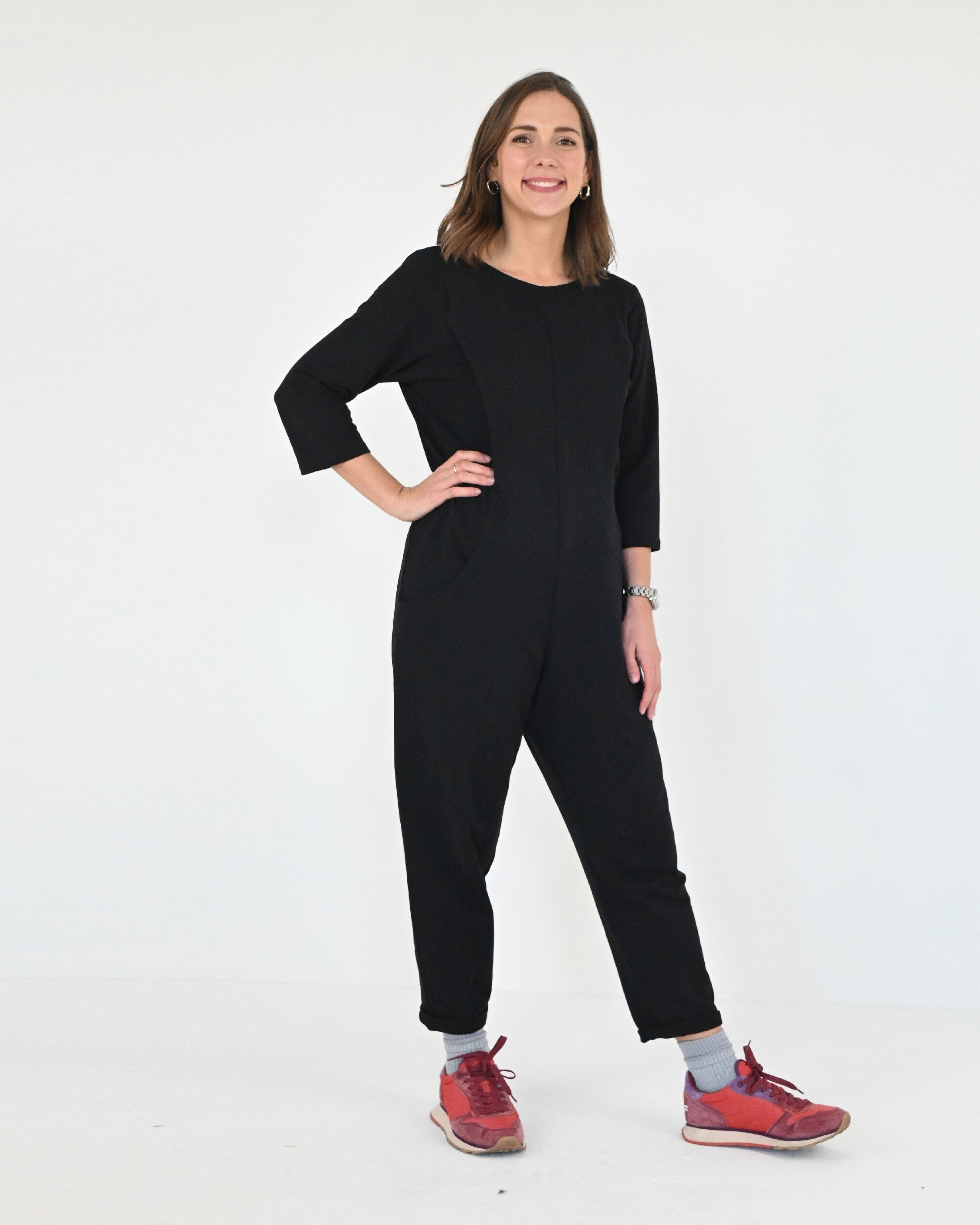 Journy Etta Jumpsuit - Maternity + Breastfeeding Friendly - Black French Terry