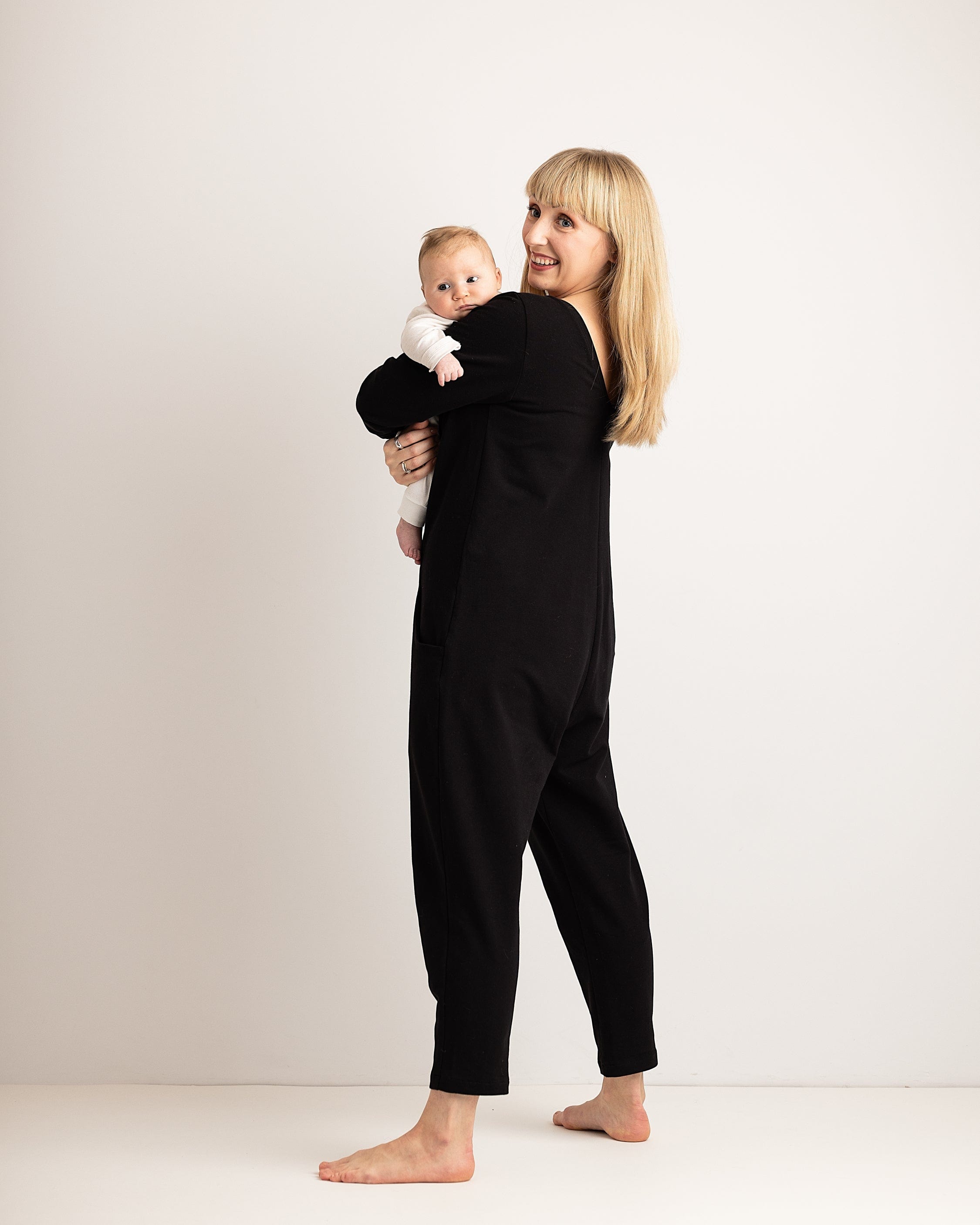 Journy Etta Jumpsuit - Maternity + Breastfeeding Friendly - Black French Terry