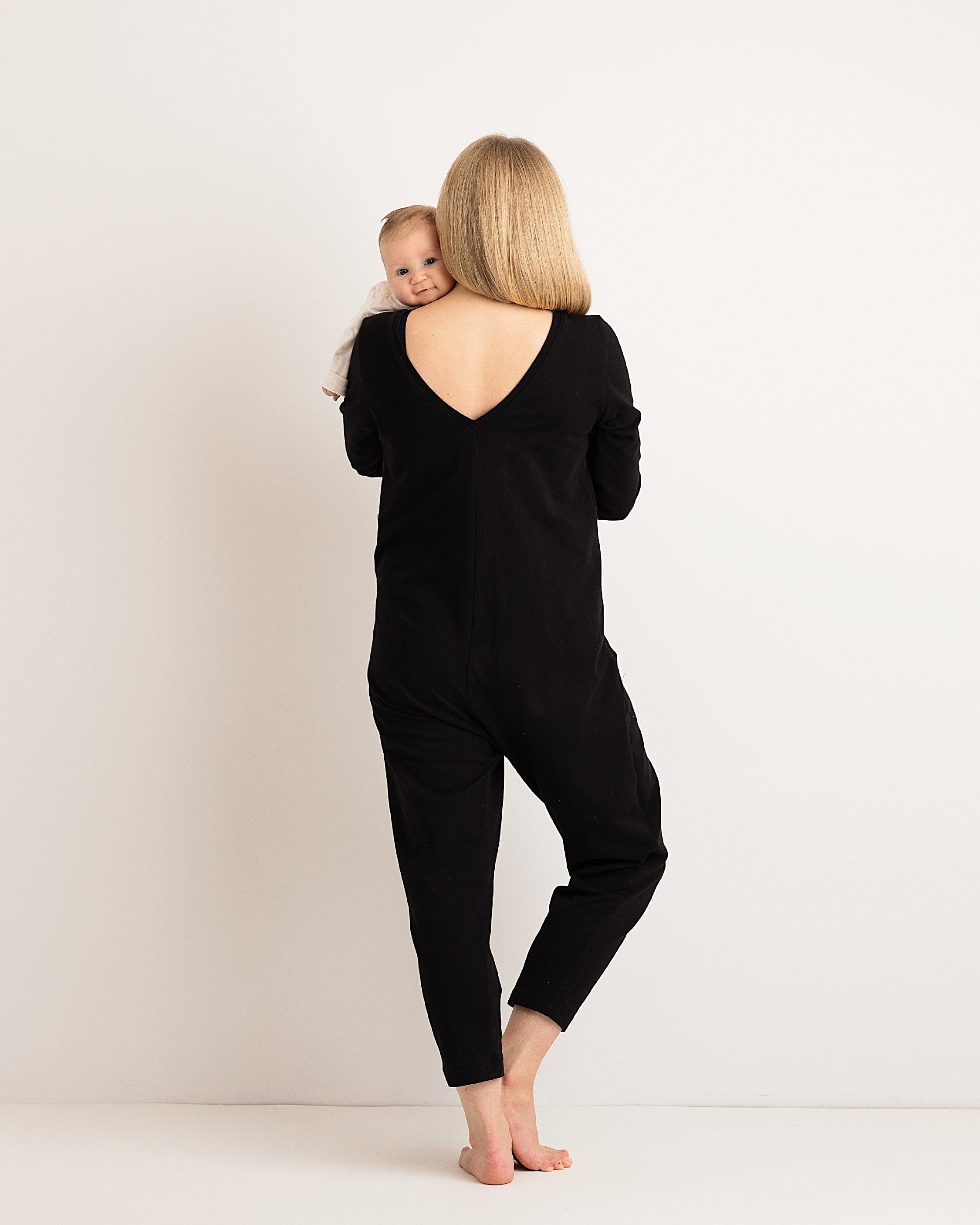 Journy Etta Jumpsuit - Maternity + Breastfeeding Friendly - Black French Terry