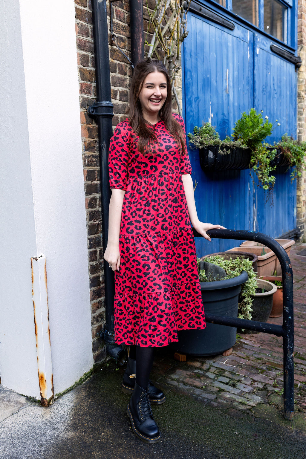 The Midi Breastfeeding Dress - Red Leopard