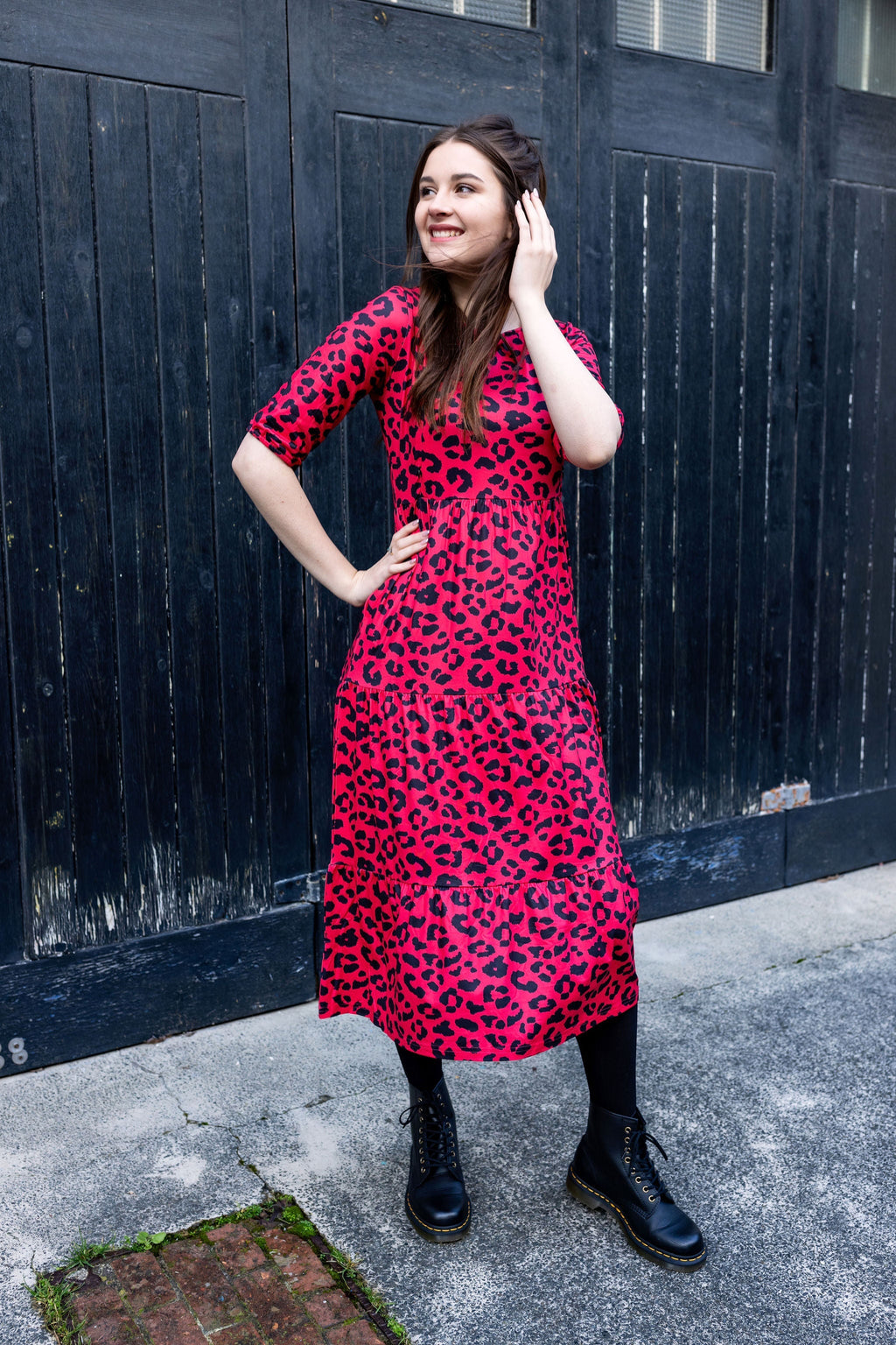 The Midi Breastfeeding Dress - Red Leopard