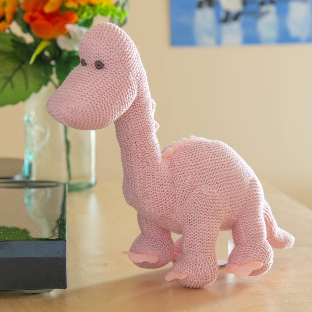 Best Years Ltd - Dinosaur Baby Rattle, Knitted Organic Cotton Pink Diplodocus