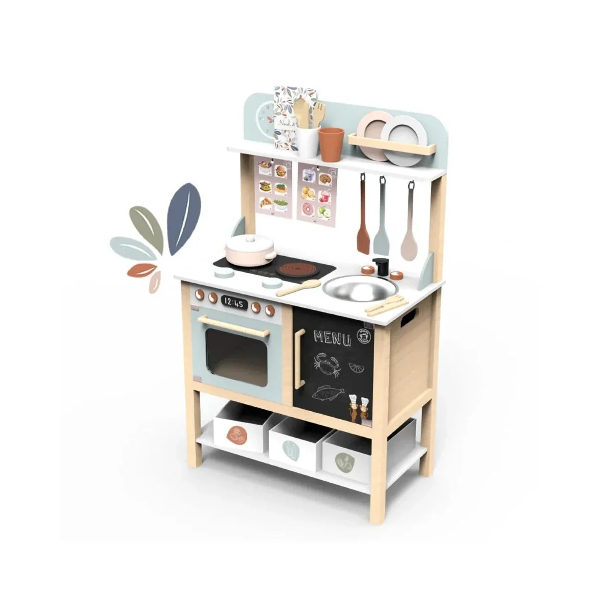 Speedy Monkey Wooden Play Kitchen with Accessories - 20 pcs