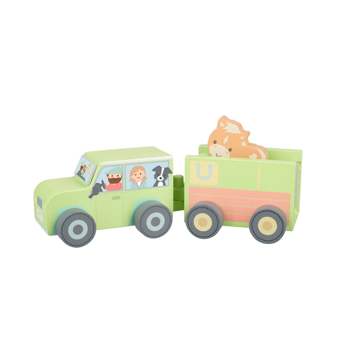 Orange Tree Toys - Wooden Farmyard 4x4 with Horse Box and Horse
