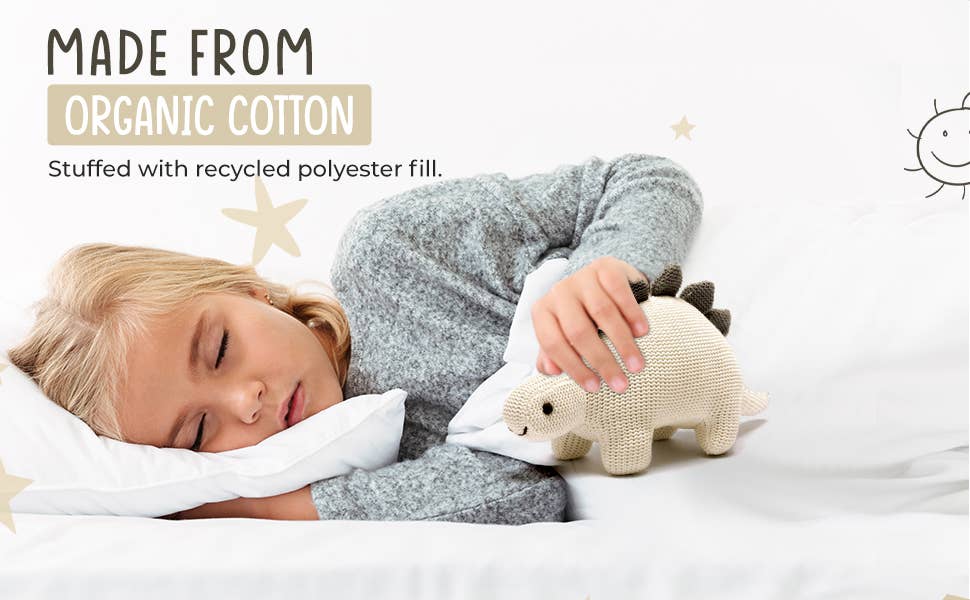 Best Years Ltd - Dinosaur Baby Rattle, Organic White Cotton Knit Stegosaurus
