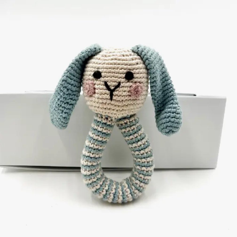 Fairtrade Bunny Ring Rattle - Duck Egg Blue - Baby&More