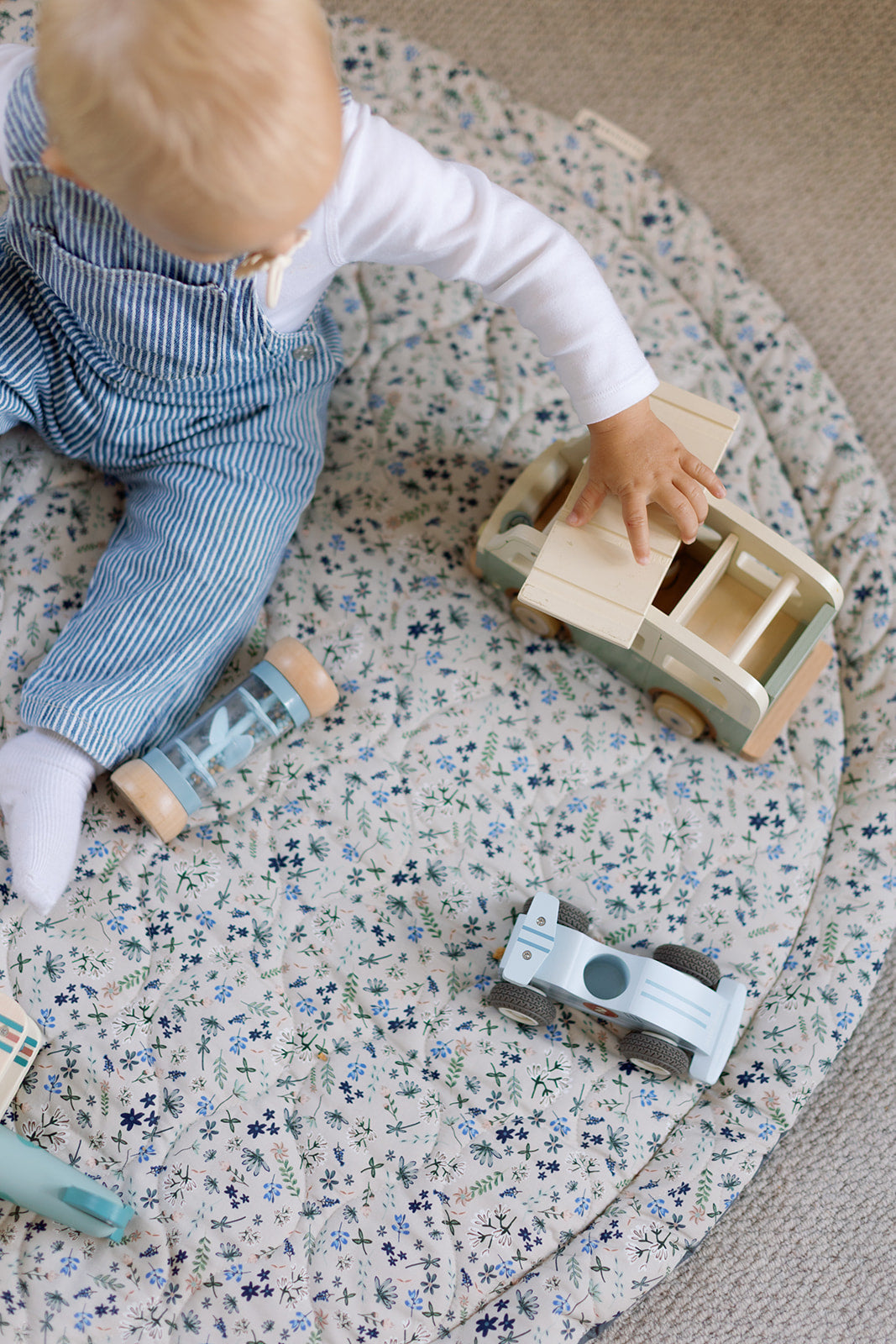 Ralphie Bear Quilted Playmat -  Wildflower Blue / Slate Grey