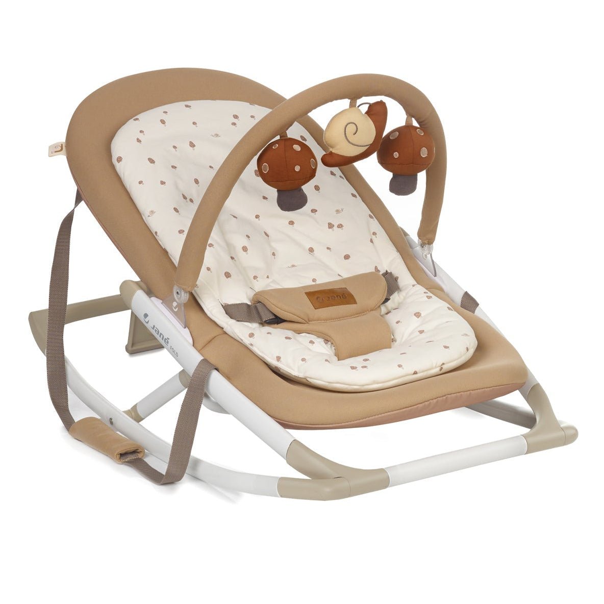 Folding Baby Rocker with Toy Arch & Reversible Newborn Cushion - Sesame - Baby&More