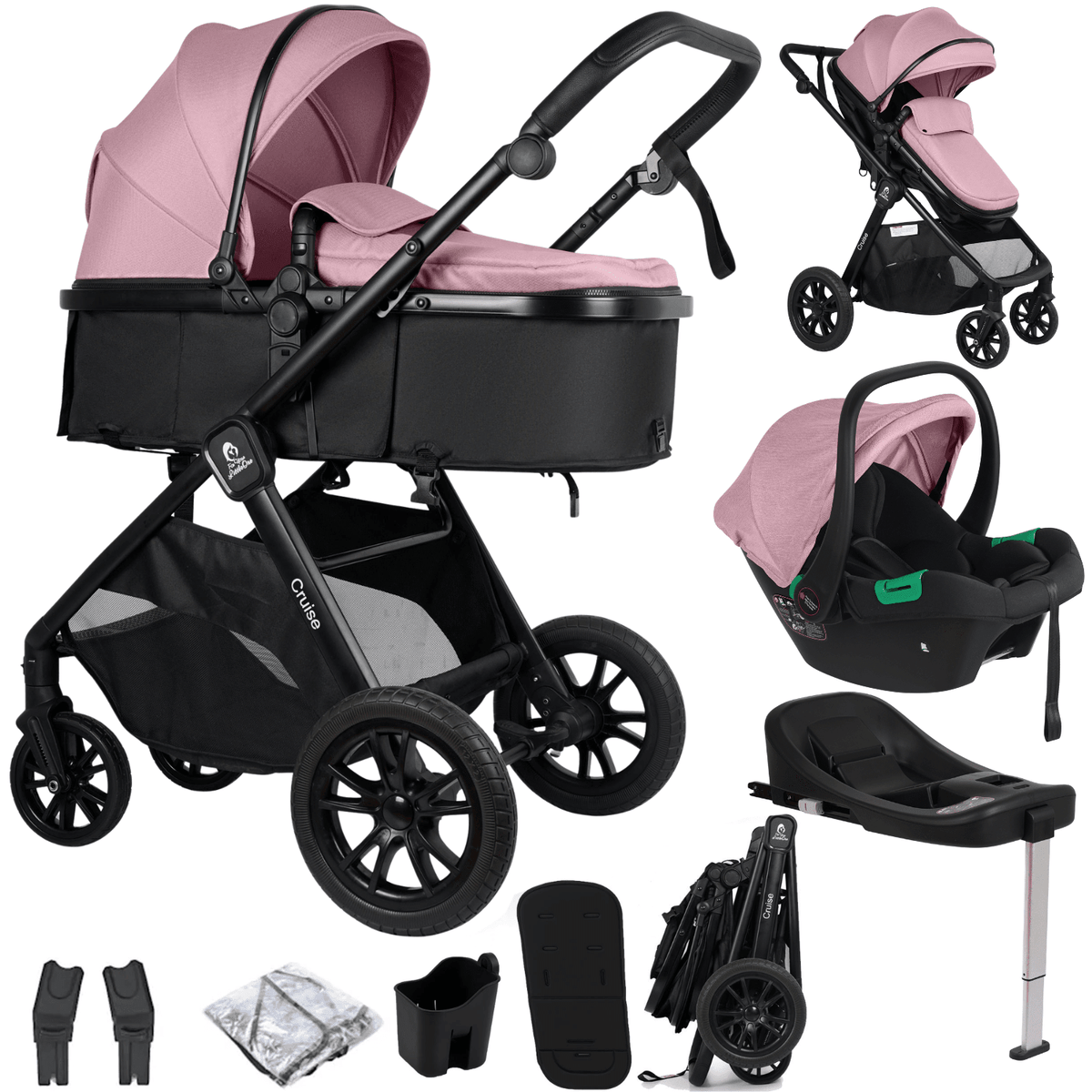 For Your Little One Cruise 3 In 1 Travel System With Car Seat And ISOFIX Base - Blush Rose - Baby&More
