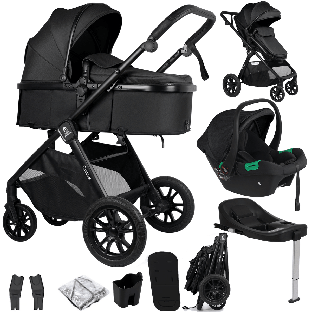 For Your Little One Cruise 3 In 1 Travel System With Car Seat And ISOFIX Base - Eclipse Black - Baby&More