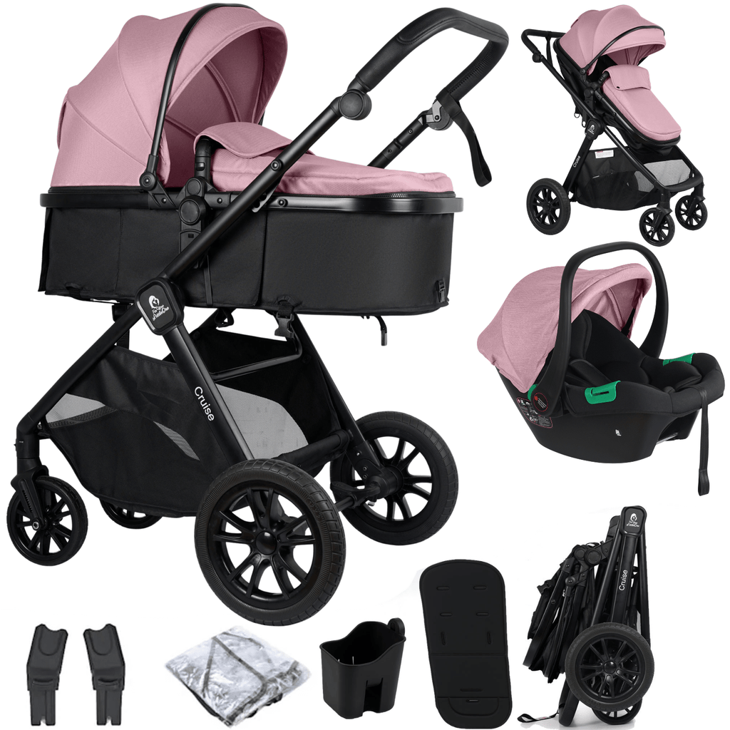 For Your Little One Cruise 3 In 1 Travel System With Car Seat - Blush Rose (Free Cupholder And Seat Liner Included!) - Baby&More