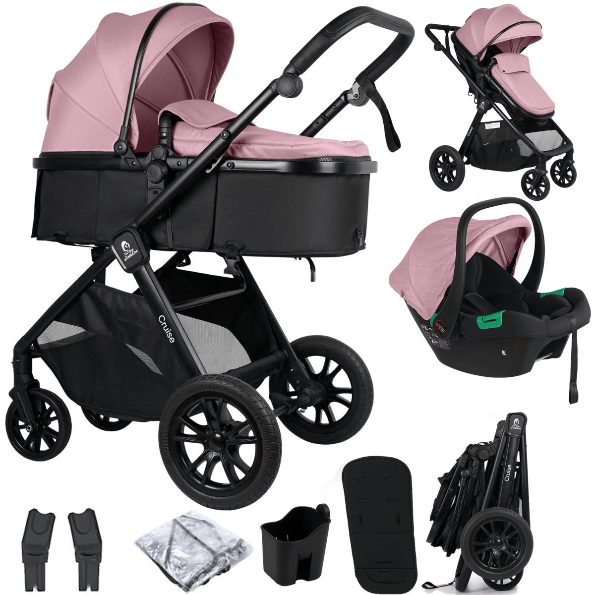 For Your Little One Cruise 3 In 1 Travel System With Car Seat - Blush Rose (Free Cupholder And Seat Liner Included!) - Baby&More