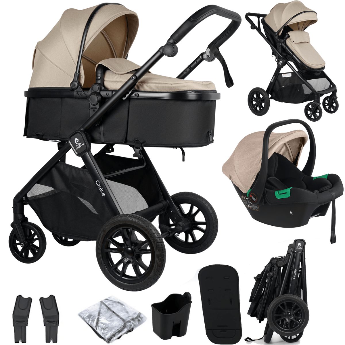 For Your Little One Cruise 3 In 1 Travel System With Car Seat - Dune Beige (Free Cupholder And Seat Liner Included!) - Baby&More
