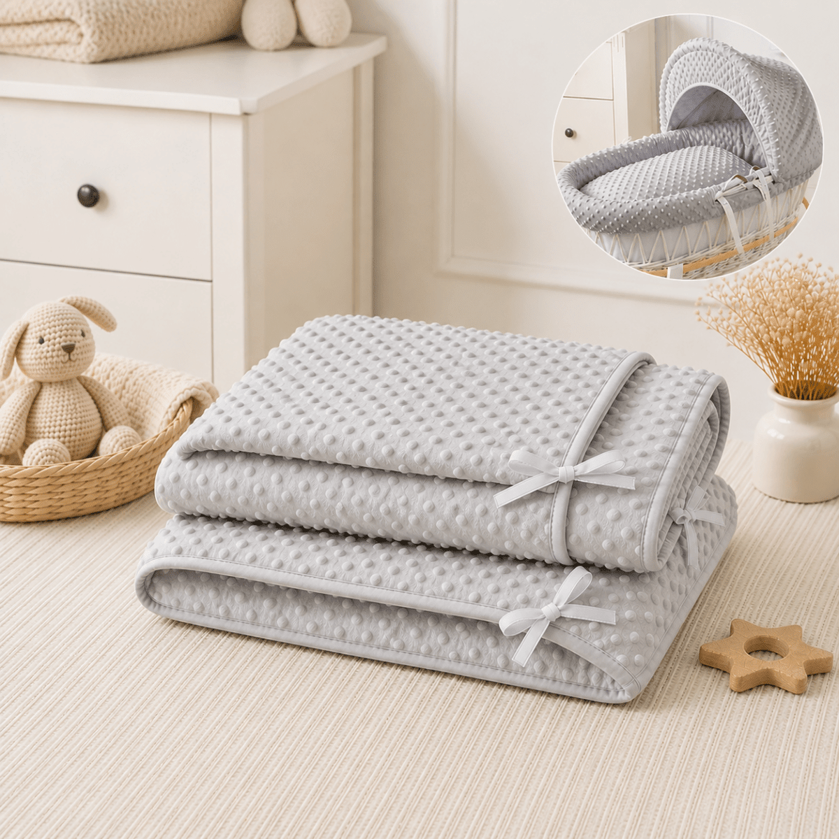 For Your Little One Moses Basket Bedding Set - Grey Dimple (Basket Not Included!) - Baby&More