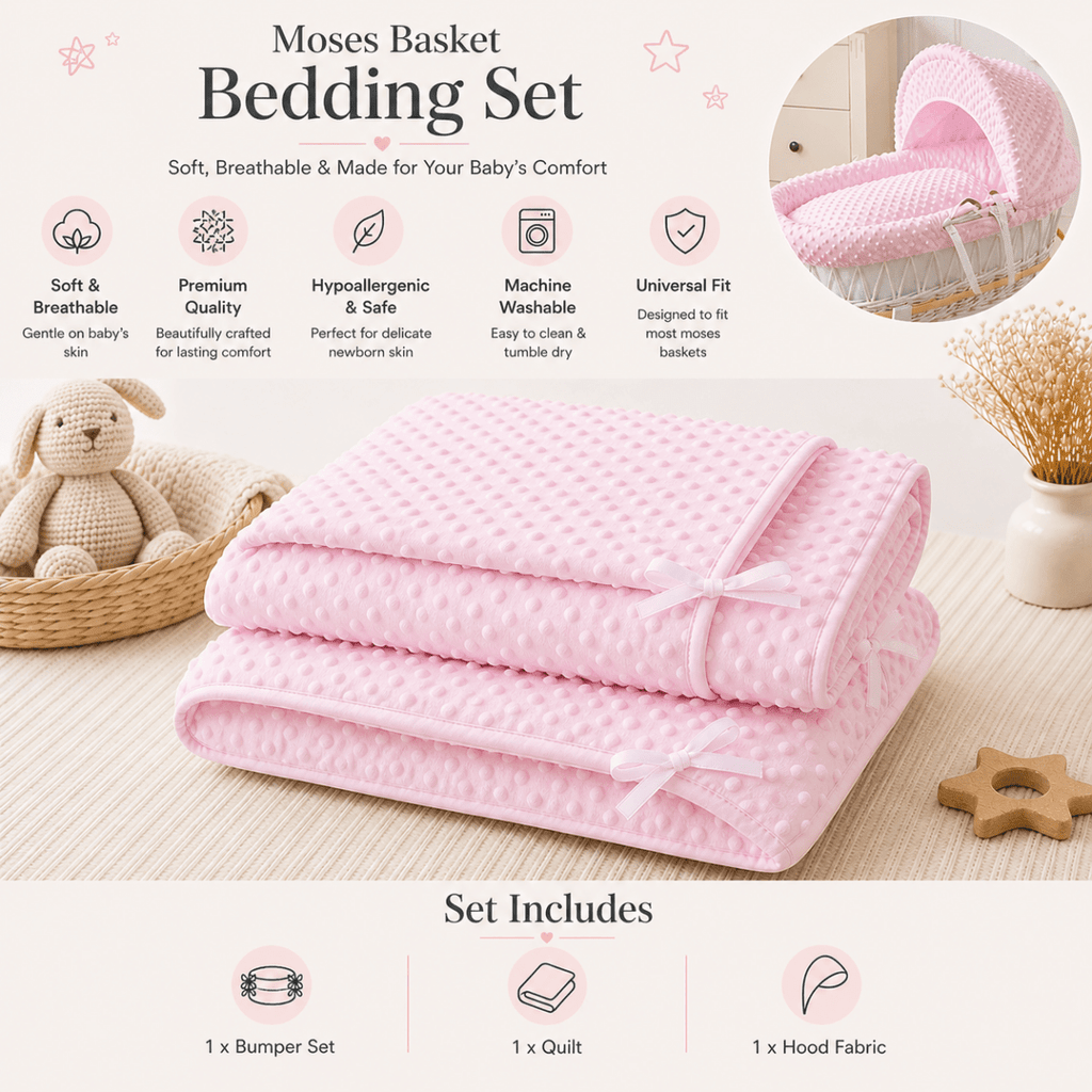 For Your Little One Moses Basket Bedding Set - Pink Dimple (Basket Not Included!) - Baby&More