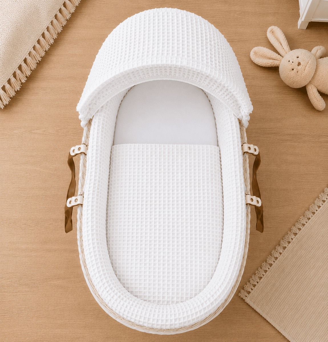 For Your Little One Moses Basket Bedding Set - White Waffle (Basket Not Included!) - Baby&More