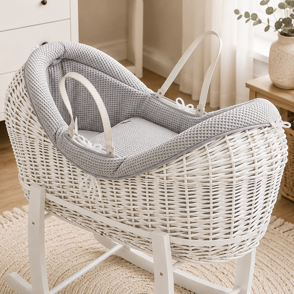 For Your Little One Pod Moses Basket Bedding Set - Grey Waffle (Basket Not Included!) - Baby&More