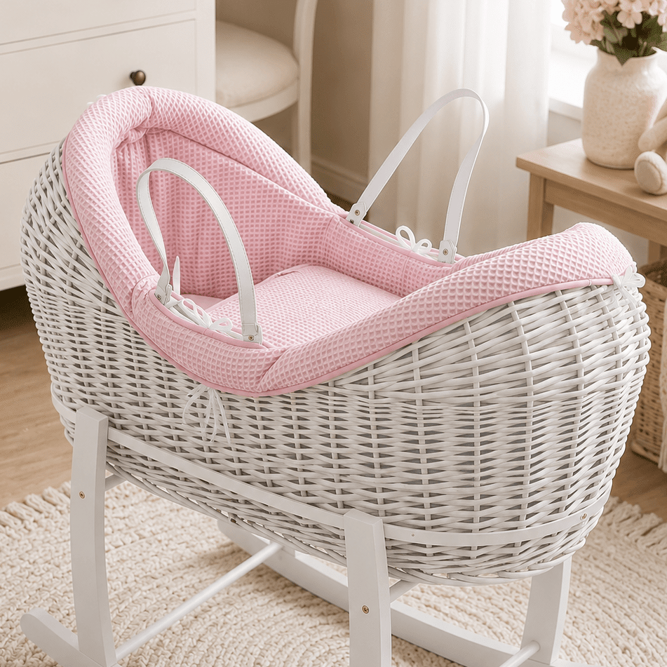 For Your Little One Pod Moses Basket Bedding Set - Pink Waffle (Basket Not Included!) - Baby&More