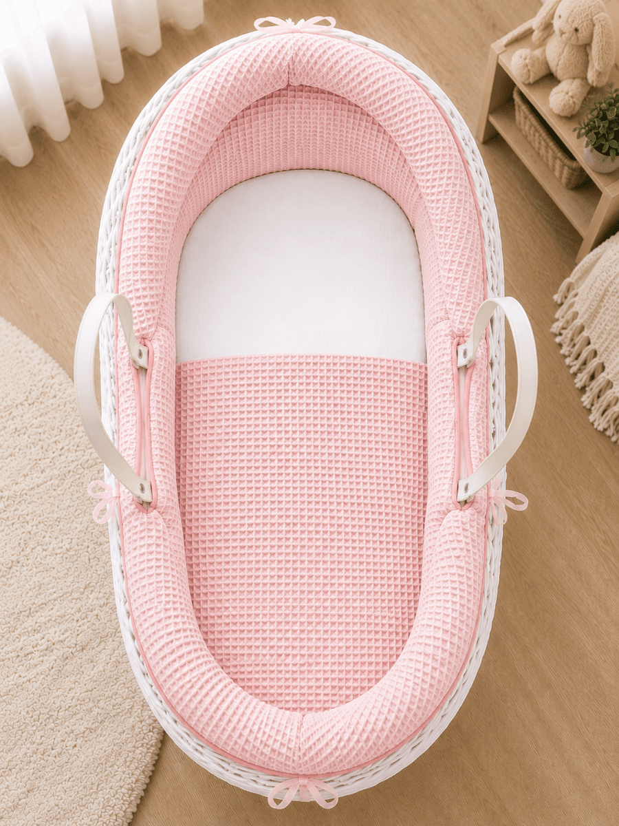 For Your Little One Pod Moses Basket Bedding Set - Pink Waffle (Basket Not Included!) - Baby&More