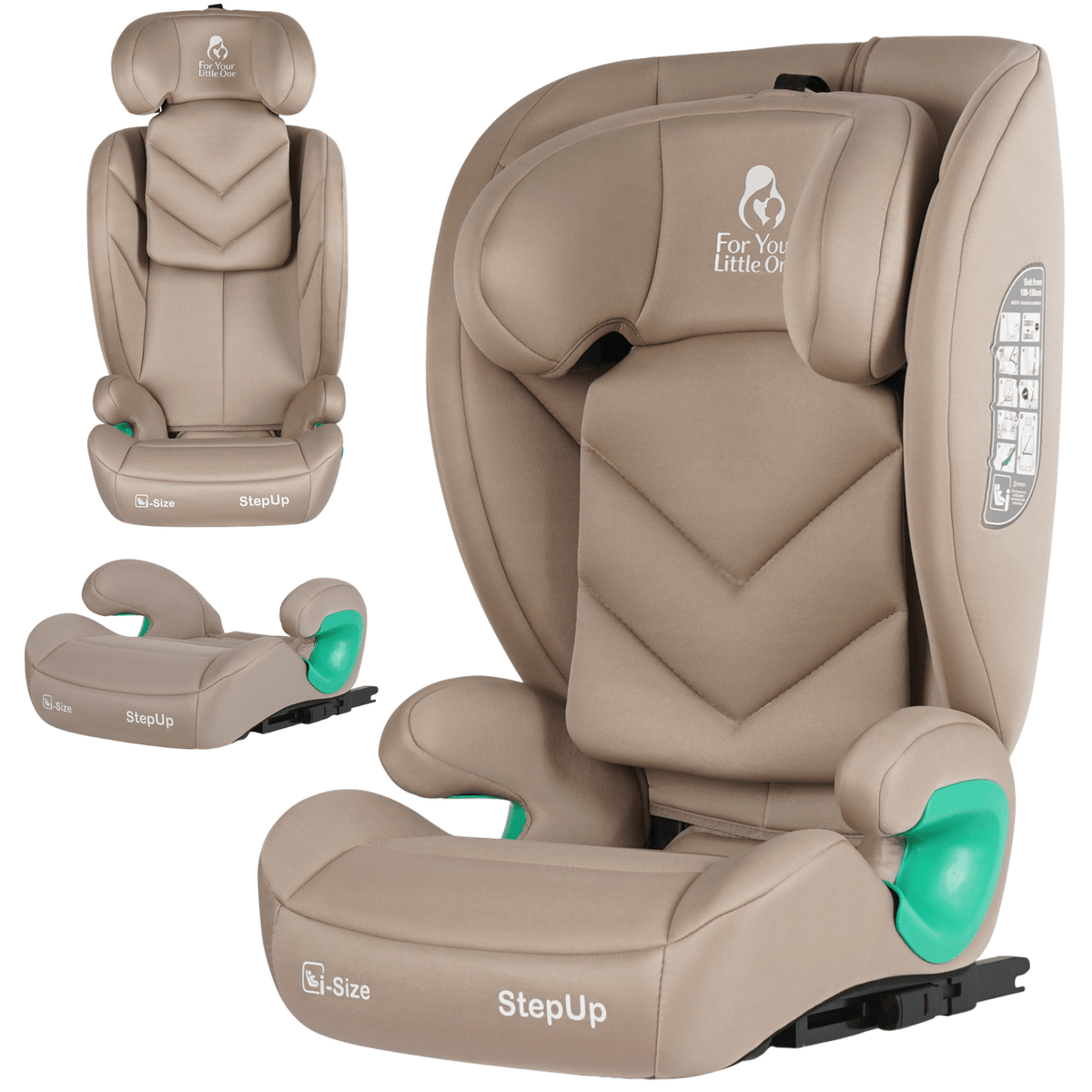 For Your Little One Stepup I-Size Isofix 2/3 Car Seat Booster Seat - Latte Beige (4-12 Years) - Baby&More