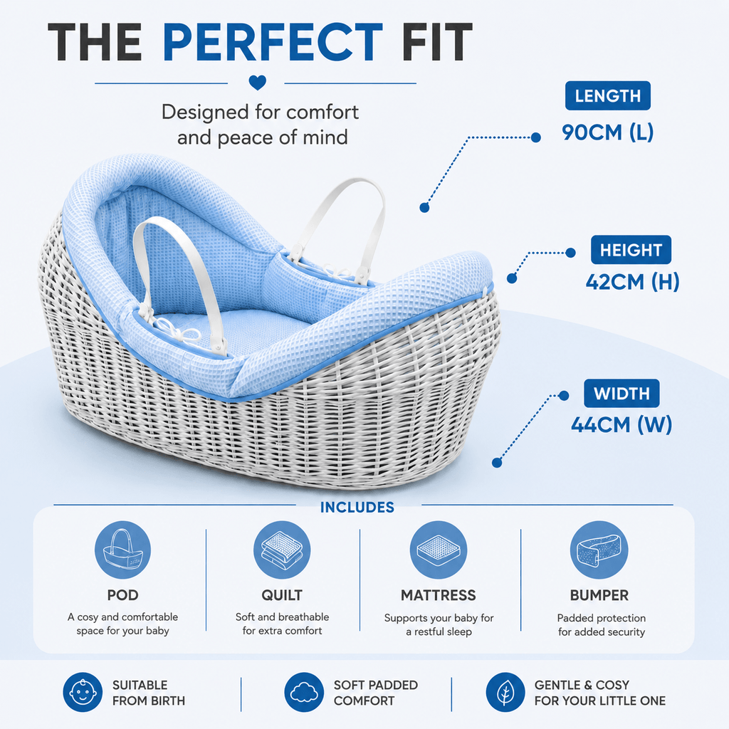 For Your Little One Wicker Deluxe Pod Baby Moses Basket With Stand & Bedding Set - Baby&More