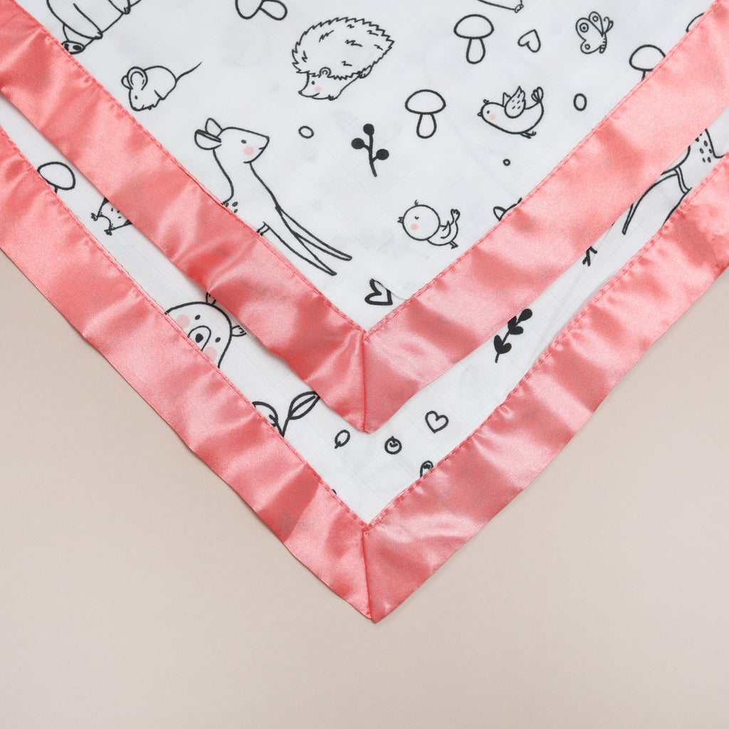 Bullabaloo Forest Animal Comforter Blanket - Coral Pink Satin - 2 Pack