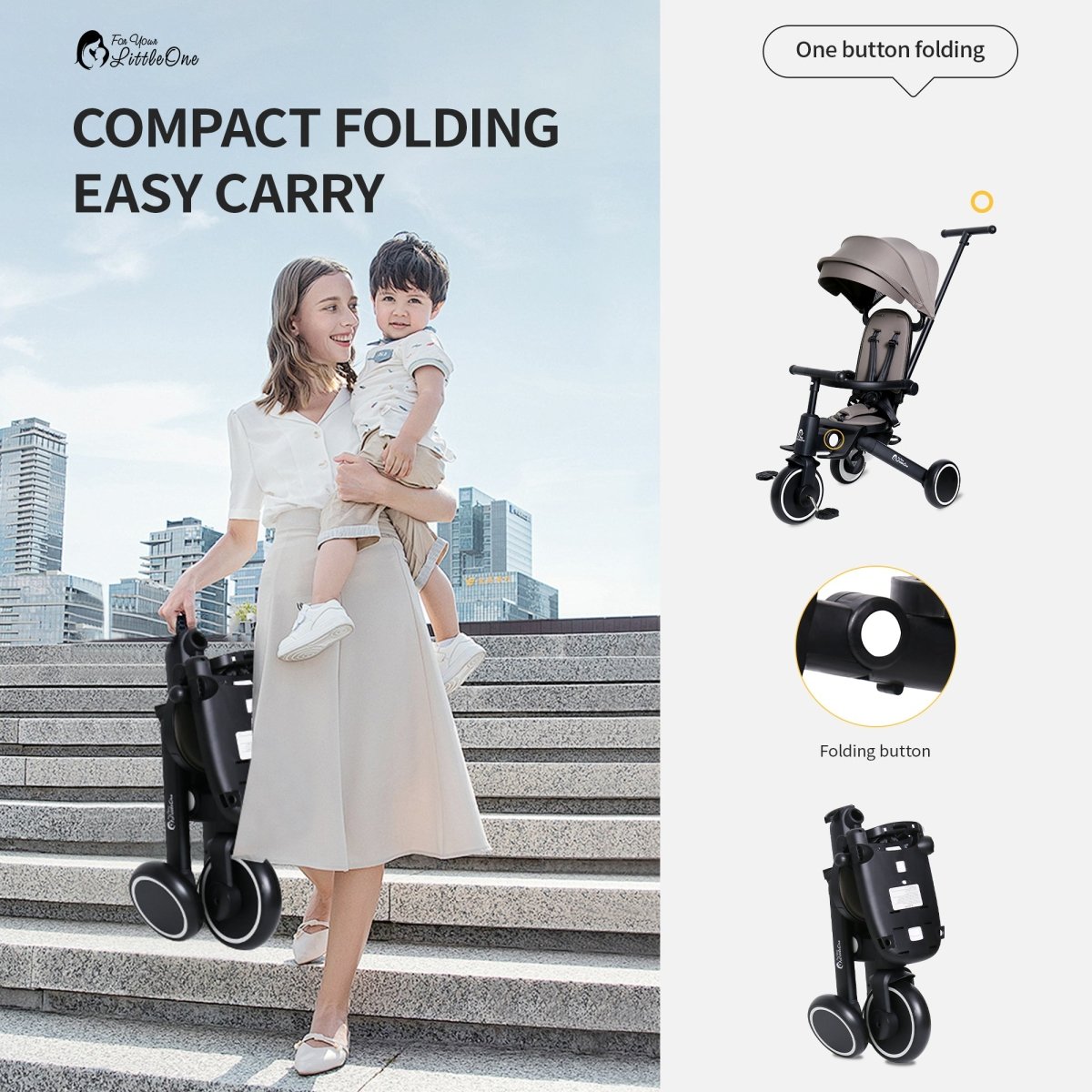 Foryourlittleone Xplor Plus 6 in 1 Foldable Trike - Jet Black (10m-4y) - Baby&More
