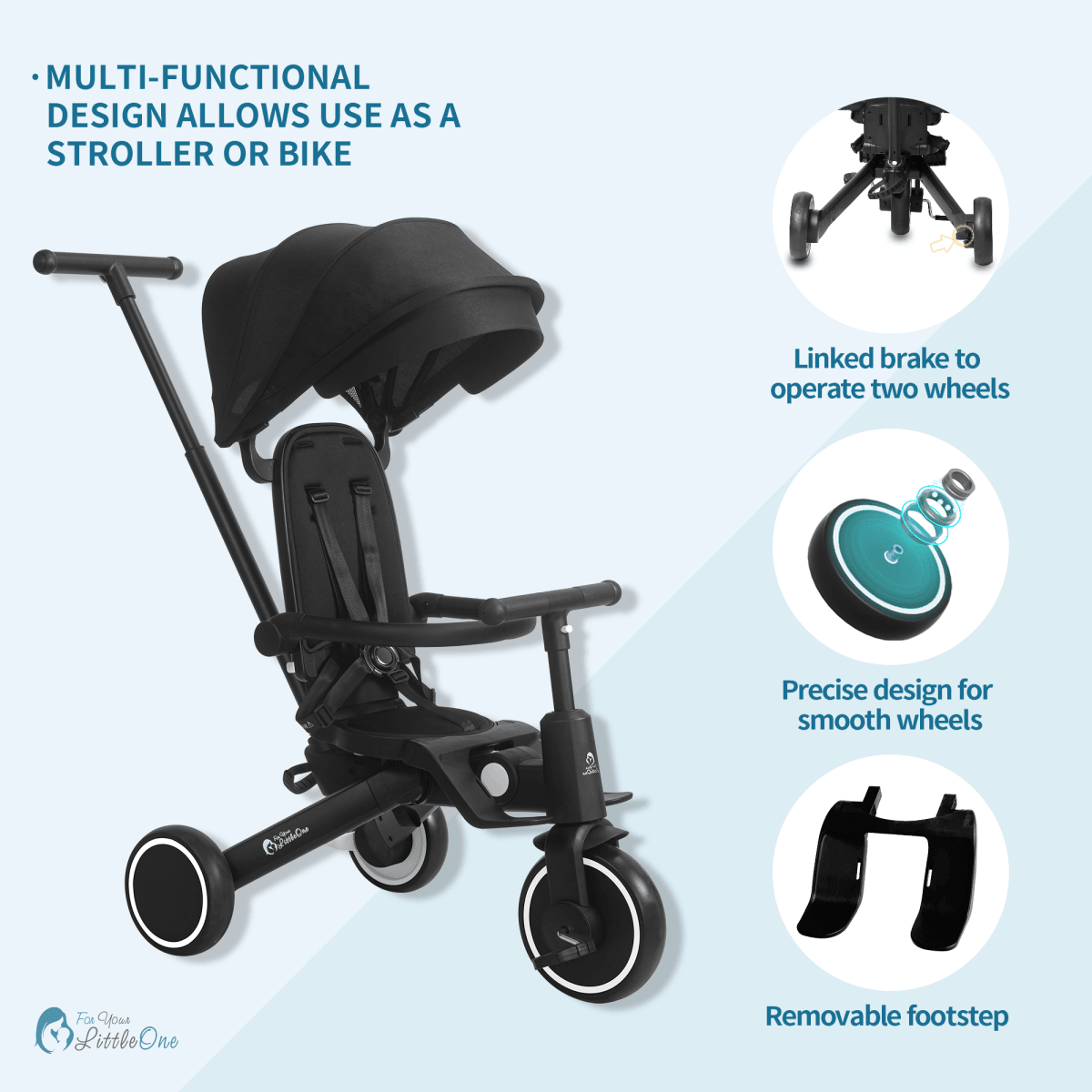 Foryourlittleone Xplor Ultimate 6 in 1 Foldable Trike - Jet Black (10m-4y) - Baby&More