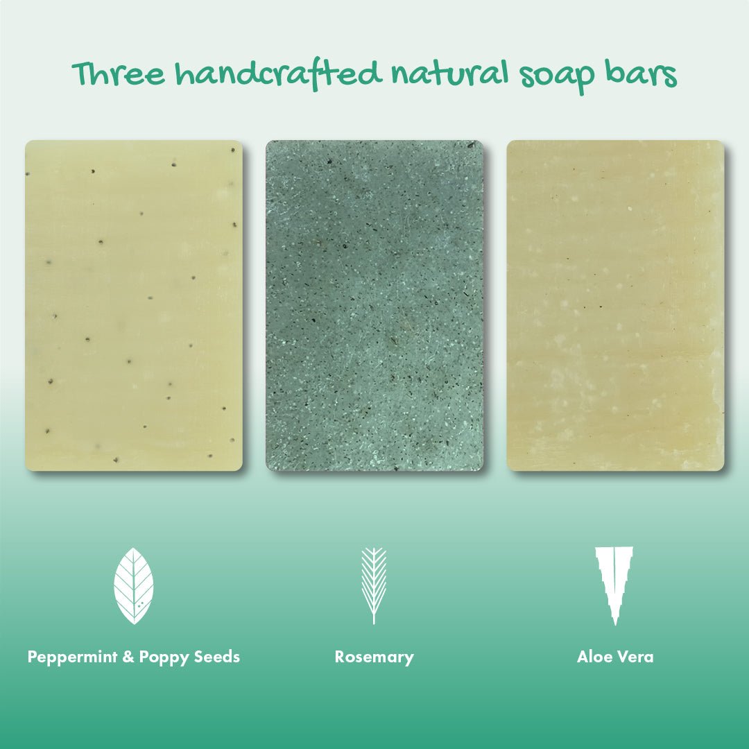 Friendly Soap - Soap Trio Gift Set - Peppermint & Poppy Seeds, Rosemary, Aloe Vera - Baby&More
