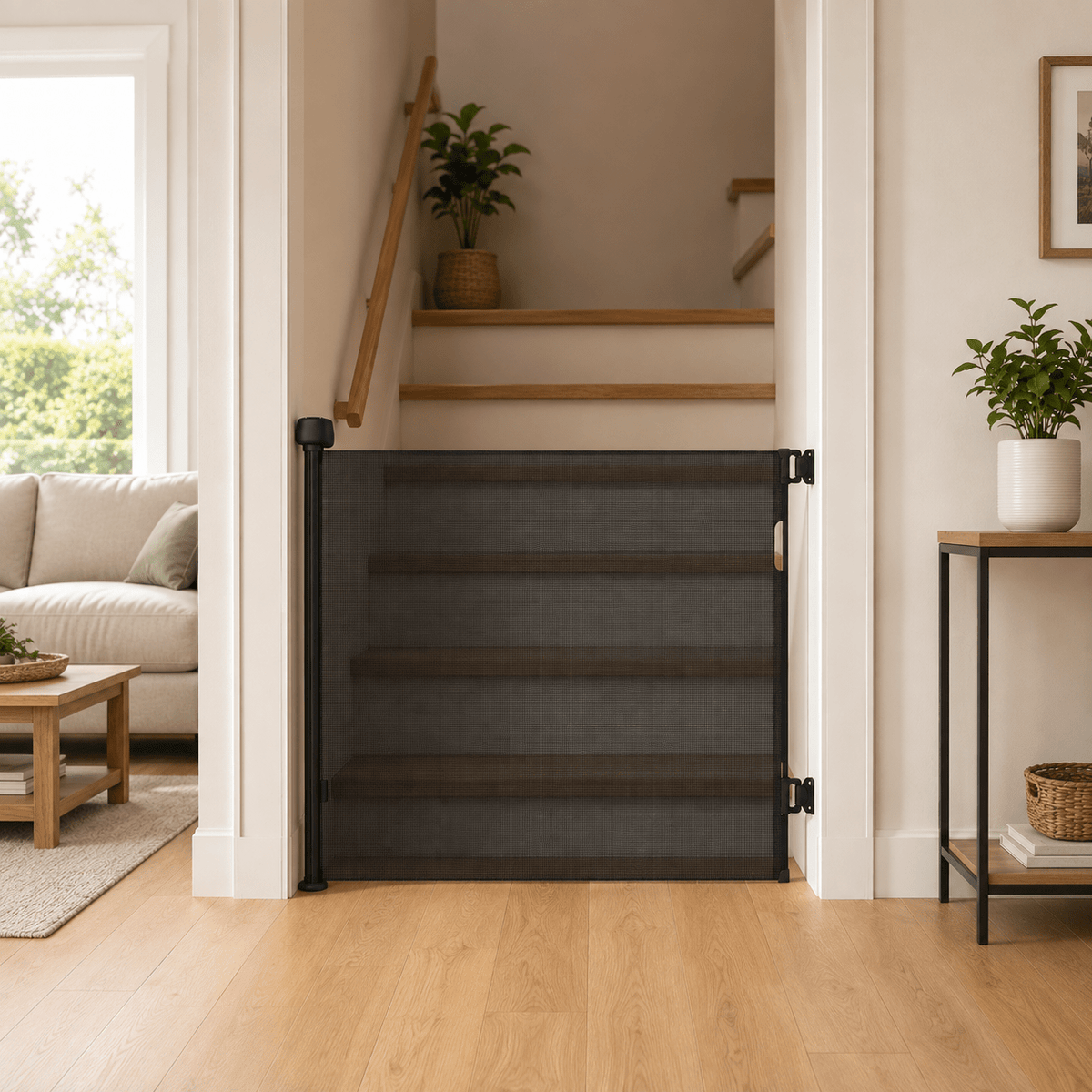 FYLO Premium Baby Fabric Safety Retractable Stair Gate - Black (Upto 120cm Width) - Baby&More